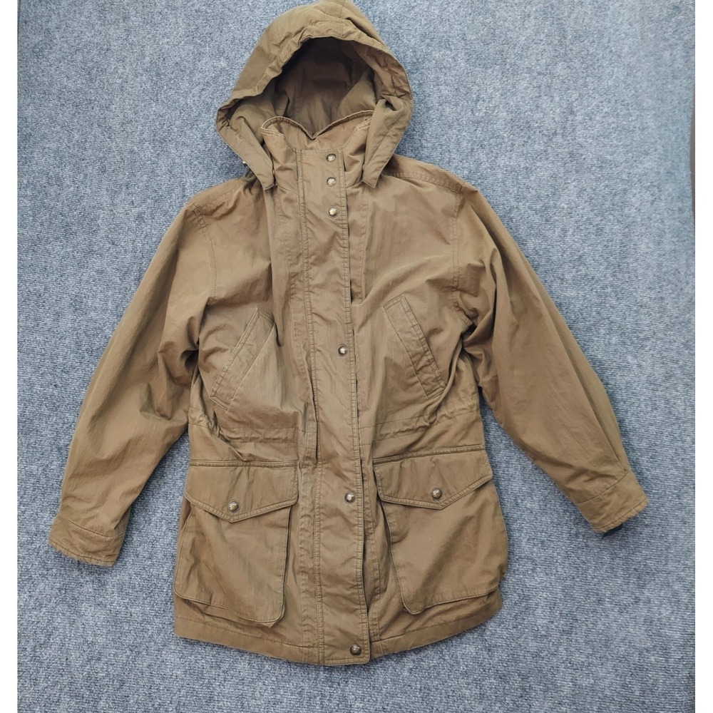 Woolrich Coat Womens Small Brown Moss Hooded Flannel Lined Chore Field Hooded